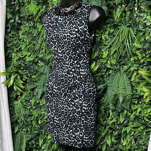 J. Crew Factory Dresses & Skirts - J CREW Dress Women 00 Black Green Leopard Pleated Sleeveless Sheath Career 2665